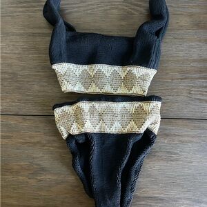 Elysiian Black and Tan Bikini with Crochet Trim